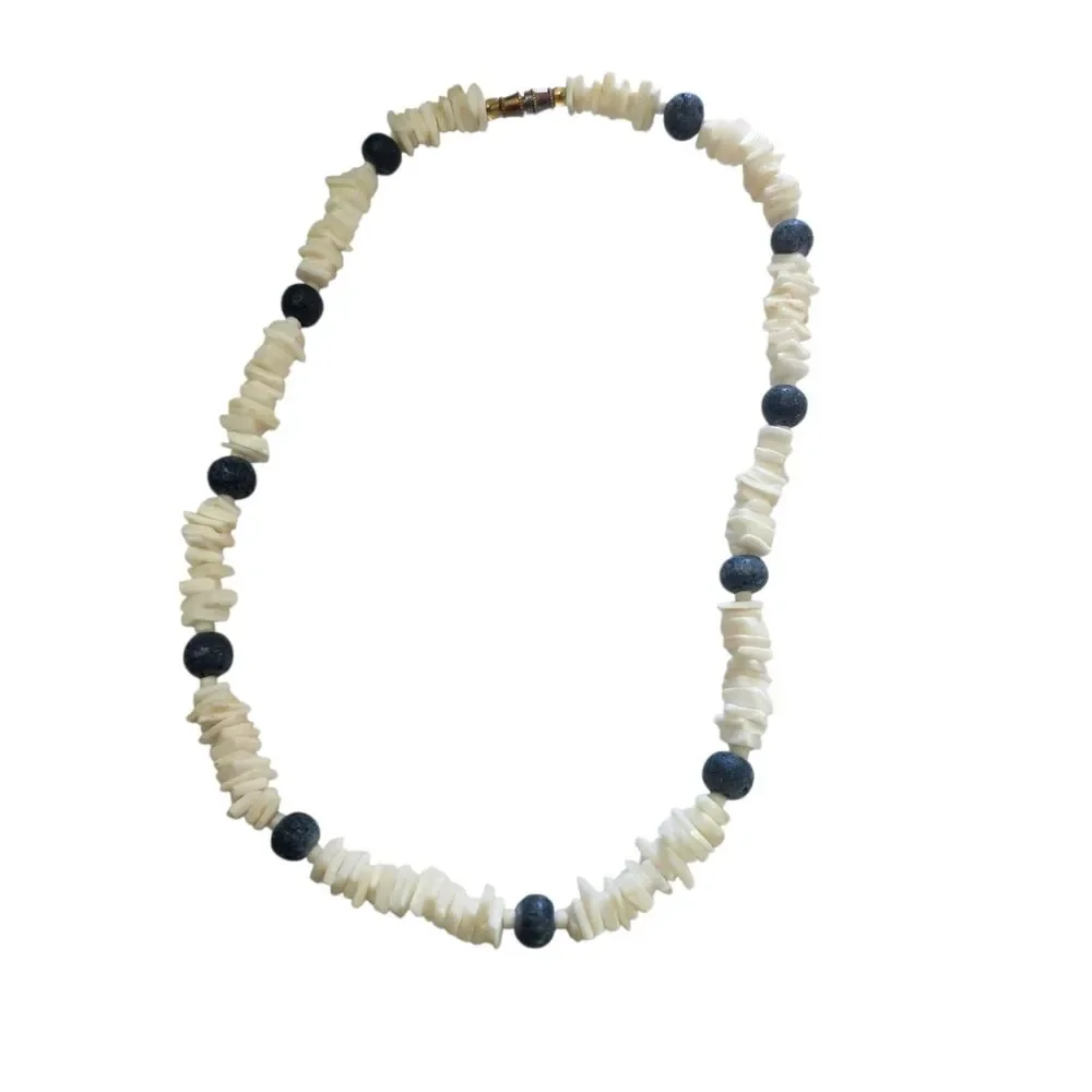 Puka Shell Necklace Unisex White Blue Barrel Clasp16